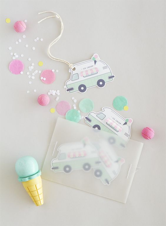 ice cream party - tags cadeaux invites