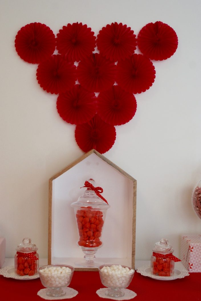 Candy Bar rouge et blanc - Mur de rosaces rouges