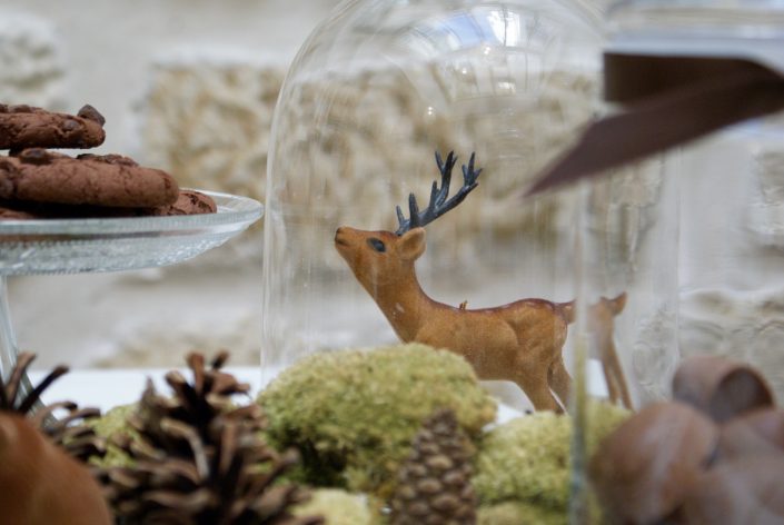 Mini sweet table automne - biche dans une cloche en verre