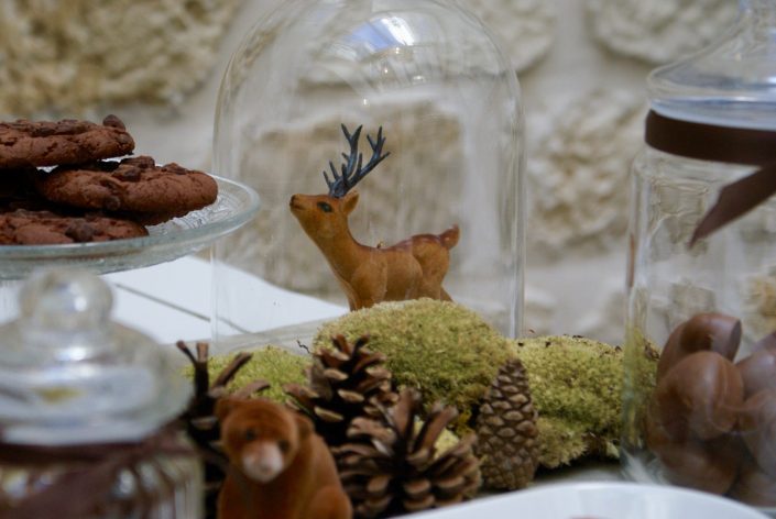 Mini sweet table automne - biche dans une cloche en verre