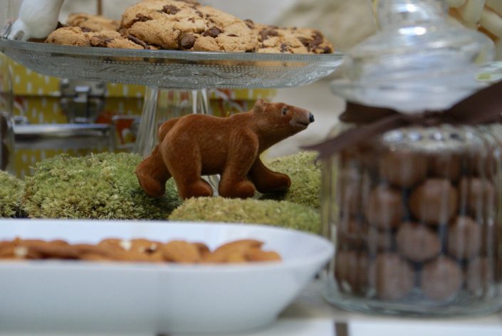 Mini sweet table automne - petit ours attends de manger un cookie