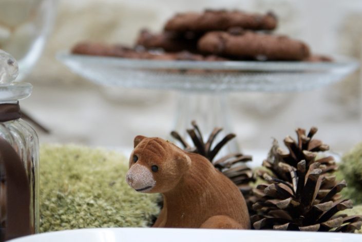 Mini sweet table automne - petit ours attends de manger un cookie