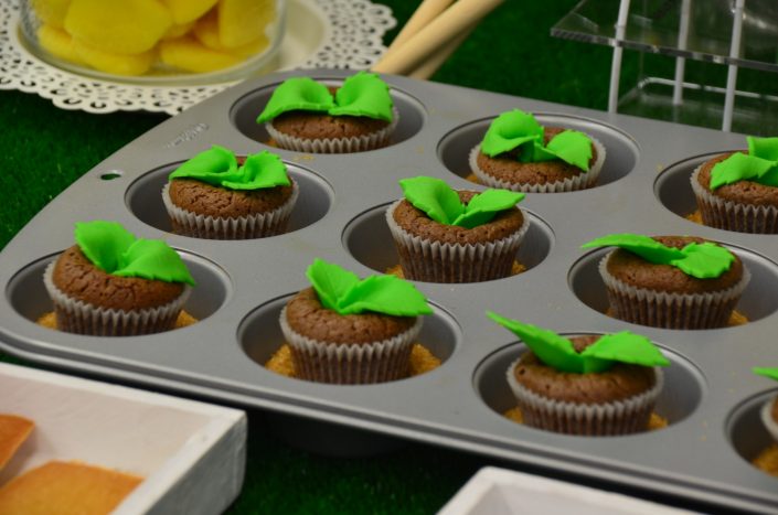 Sweet Table thème "jardin" par Studio Candy - cupcakes en forme de petites plantes