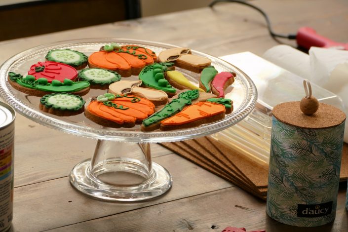 Atelier diy - atelier créatif chez Au Féminin pour D'aucy - sablés décorés légumes