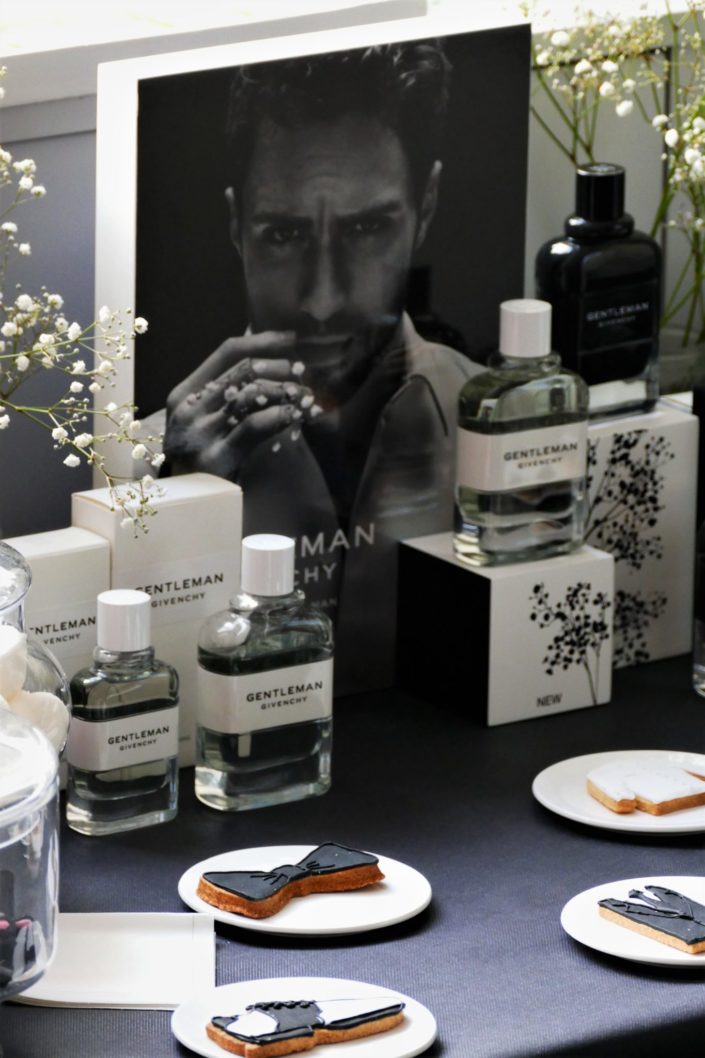 Candy Bar pour Givenchy - Nouveau parfum Gentleman - sablés décorés en noir et blanc - bonbons, meringues