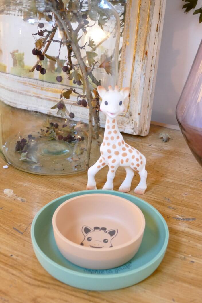 Journée presse et influence Sophie la girafe dans un loft parisien avec le catering Studio Candy : financiers, carrot cake, granola et fromage blanc, décoration fleurie