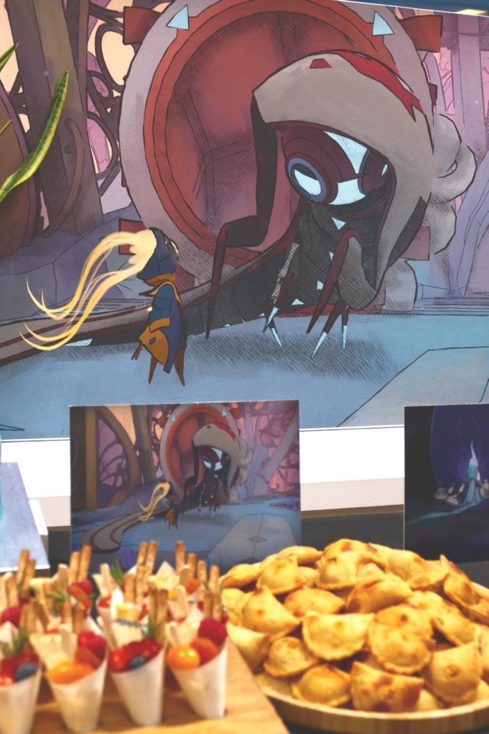 Évènement pour le lancement du nouveau jeu vidéo MIO pour Pull Up avec de la nourriture sucré salé et un gateau personnalisé